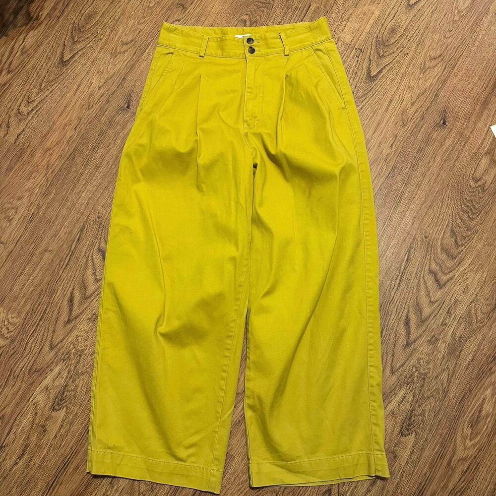 Madewell wide leg yellow pleated pants size 6 FLAWS bright color cotton blend